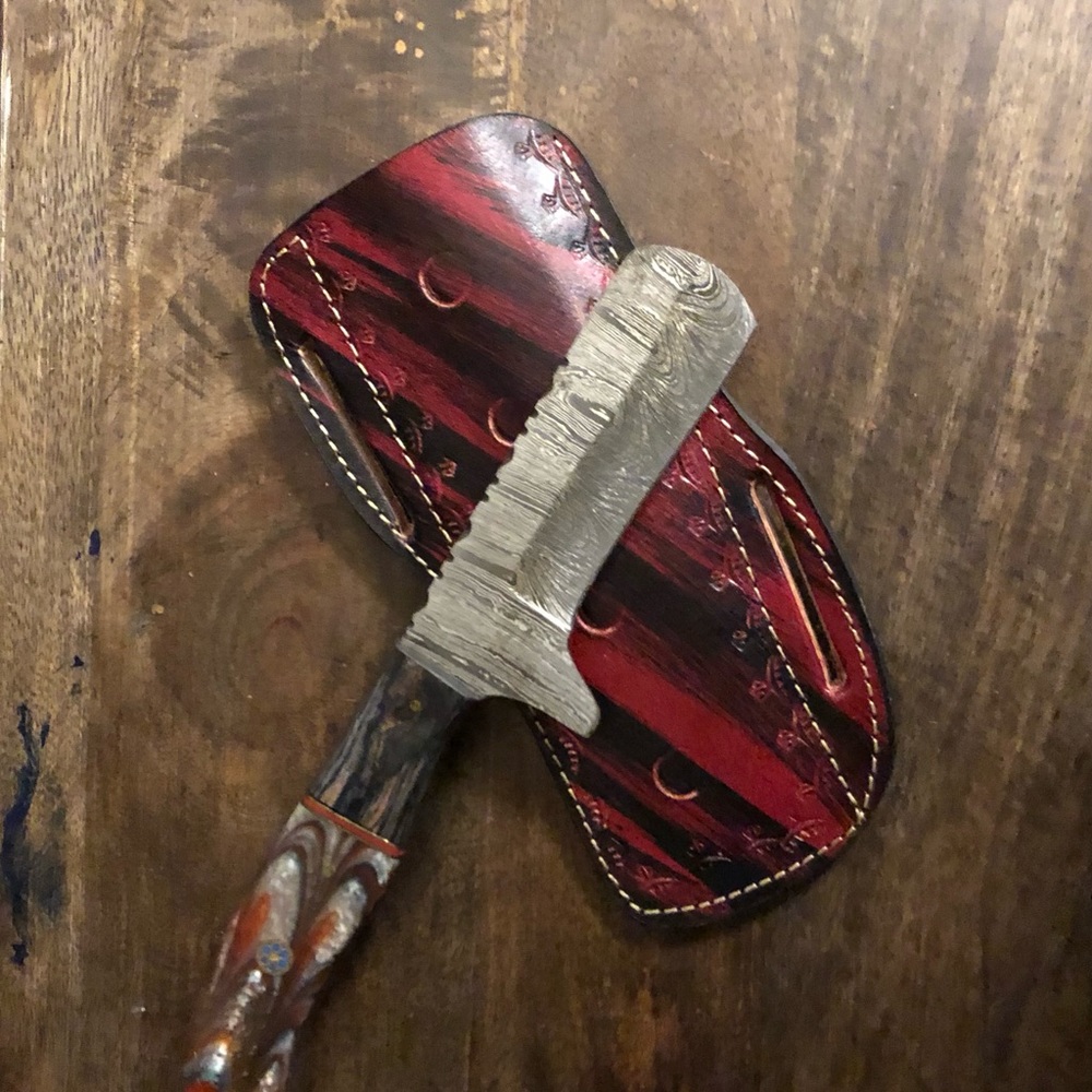 Beautiful Damascus Mini Cleaver/Chopper with Leather Sheath (Bullcutter)